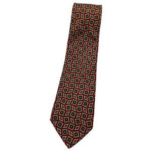 BURBERRYS Men's100% Silk Necktie LUXURY Tie Burgundy Beige Geometric W:3.7" EUC